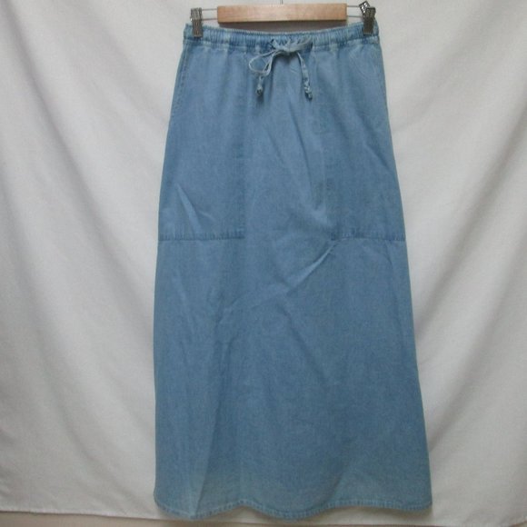 eskandar Dresses & Skirts - Eskandar Chambray elastic waist long maxi skirt Cotton w/Pockets Size Sz 0 Small